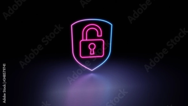 Fototapeta Padlock with shield sign with light neon. Security concept. 3D render. 3D render