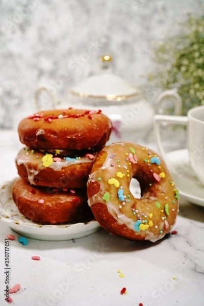 Fototapeta Homemade fresh deep fried Donuts/ Doughnuts, selective focus