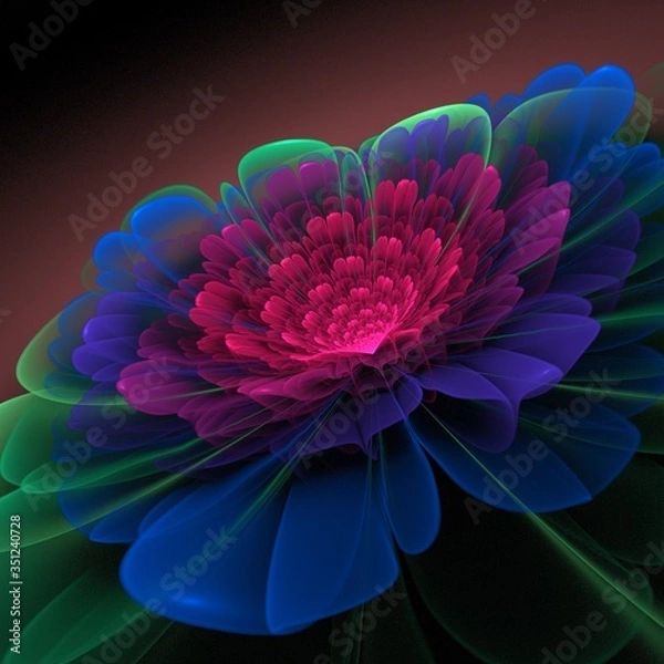 Fototapeta Dark fractal flower, digital artwork for creative graphic design...Fractal pattern in the shape of flowers on a black background.Abstract fractal background 3d rendering.