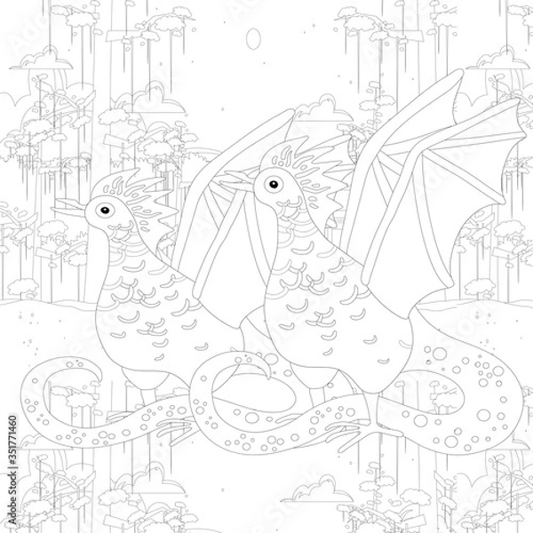 Fototapeta Outline Dinosaur  Illustration Suitable For Any Of Graphic Design Project Such As Coloring Book And Education