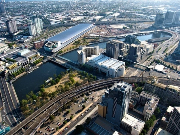 Fototapeta Road, river and rail