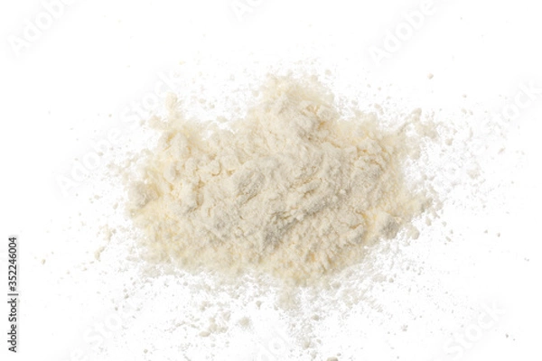 Fototapeta Pile of flour isolated on white background. Top view. Flat lay