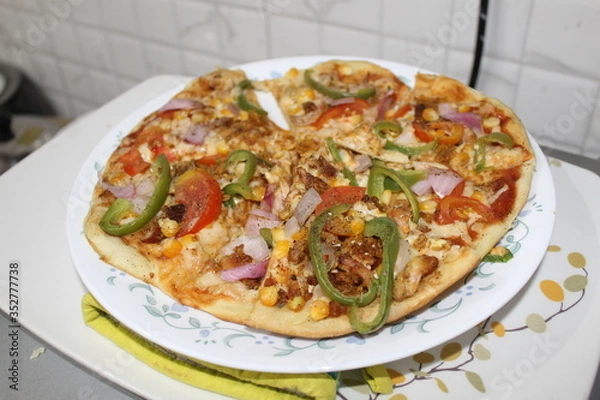 Fototapeta pizza with mushrooms and cheese