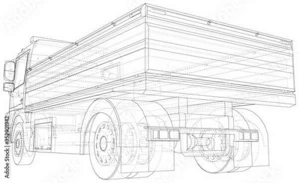 Fototapeta Flatbed truck illustration vector. Wire-frame line isolated. Vector rendering of 3d.