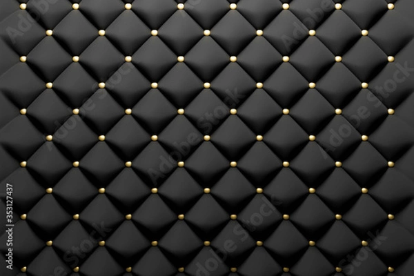 Fototapeta Seamless Elegant luxury Abstract black leather sofa texture Low-poly Background with golden pearl. wide panoramic for wallpaper, 3D Rendering
