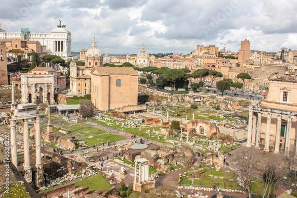 Fototapeta Ruins of the Palatine Hill, one of the most ancient parts of the city and has been called "the first nucleus of the Roman Empire" and where the famous Roman Forum is located.