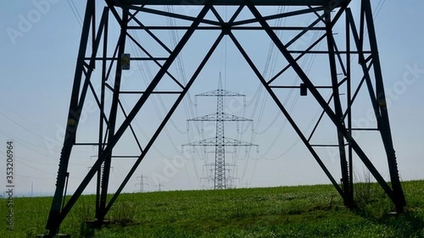 Fototapeta Stammst hinter Strommast auf freiem Feld