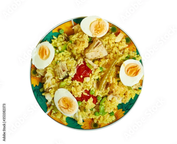 Fototapeta Smoked paprika paella with cod