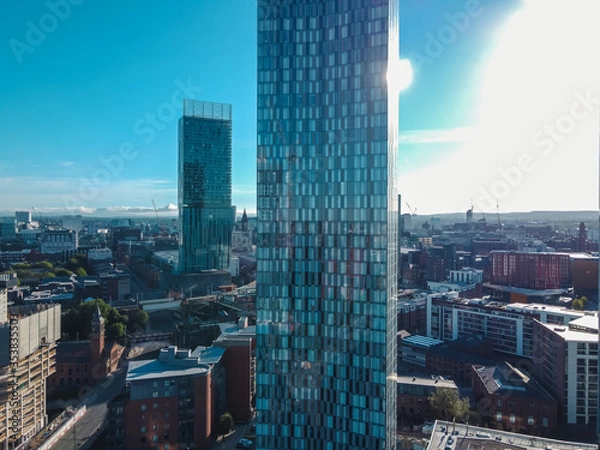 Fototapeta Manchester City Centre Drone Aerial View Above Building Work Sky