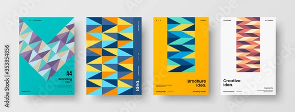 Fototapeta Company identity brochure template collection. Business presentation vector A4 vertical orientation front page mock up set. Corporate report cover abstract geometric illustration design layout bundle.