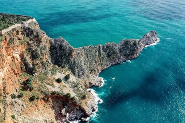 Fototapeta Sea tropical landscape with mountains and fjords, Antalya, Turkey. Vacation holiday recreation travel concept.