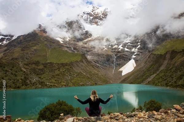 Fototapeta The amazing view of the Humantay Lake near Cusco in Peru, South America 