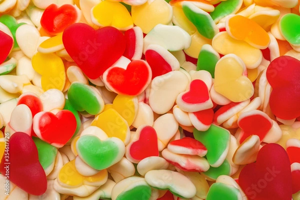 Fototapeta Juicy colorful jelly sweets. Gummy candies. Hearts.