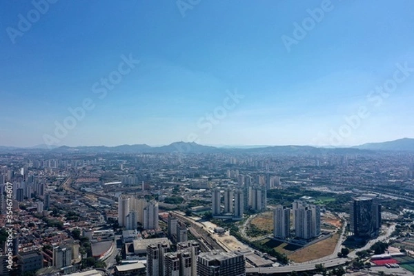 Fototapeta Aerial landscape of soccer stadium in the sunny day. Great landscape.