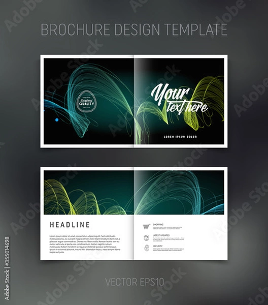 Fototapeta Vector brochure, booklet, presentation design template with colorful dynamic swirl abstract background