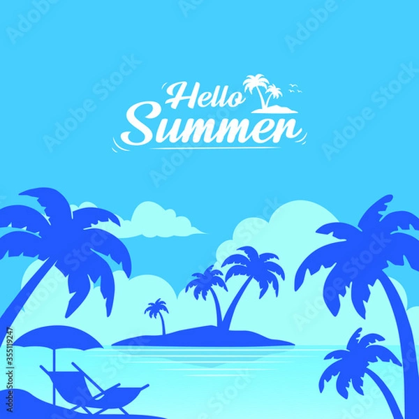 Fototapeta Sea Background with Lettering Hello Summer. Vector Illustration.