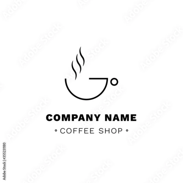 Fototapeta Coffee cafe logo. Simple coffee cup symbol hipster line style, vintage outline coffee mug. Vector coffee shop illustration