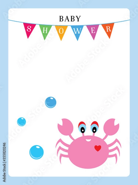 Fototapeta baby shower invitation card with cute crab vector