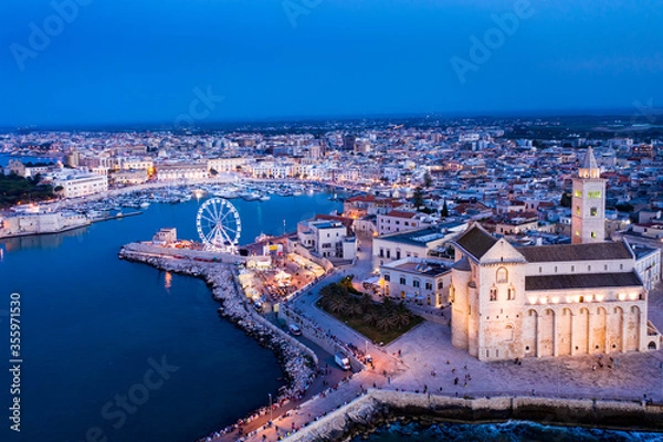 Fototapeta Aerial view, Cathedral of San Nicola Pellegrino, Sea Cathedral of Trani, Puglia, Southern Italy, Italy