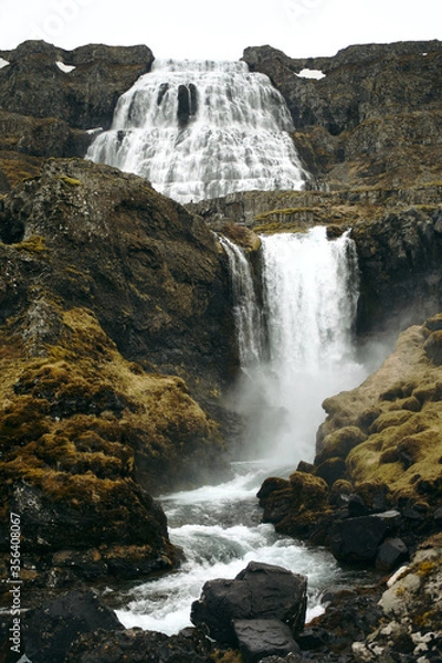 Fototapeta Dynjandi waterfall in the westfjords of Iceland. Iceland's largest waterfall, located in the mountains. nobody around.