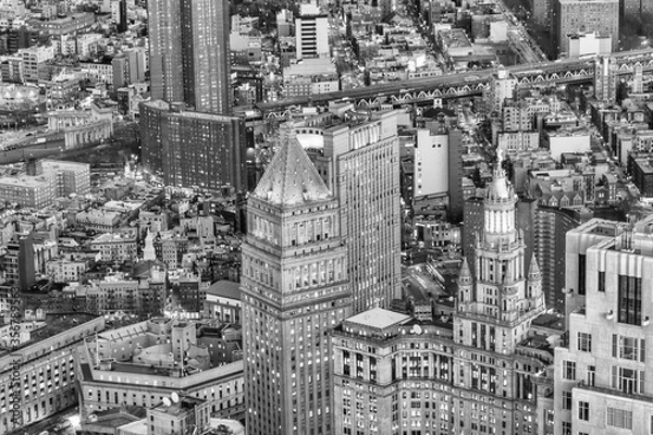 Fototapeta Spectacular aerial view of Manhattan skyline on a beautiful nigh