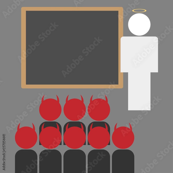 Fototapeta teacher holy among students devils in the classroom