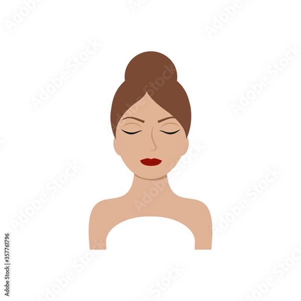 Fototapeta The face of a beautiful girl with beautiful eyes isolated on a white background. Logo design of a beauty salon, medical organization, Spa procedures. The concept of self-care