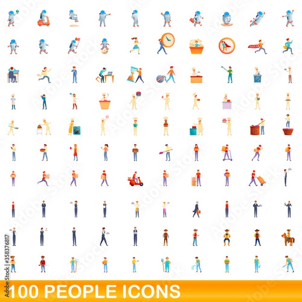 Fototapeta 100 people icons set. Cartoon illustration of 100 people icons vector set isolated on white background