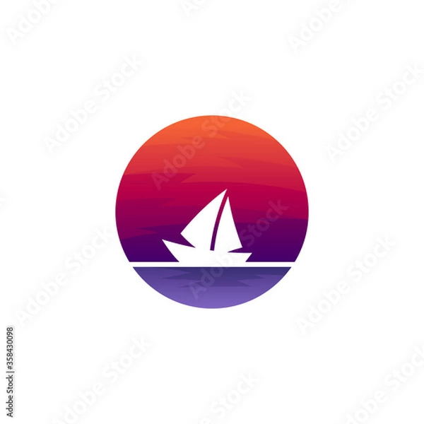 Fototapeta Sailing Logo, Sun and Sailboat Silhouette Vector Logo 