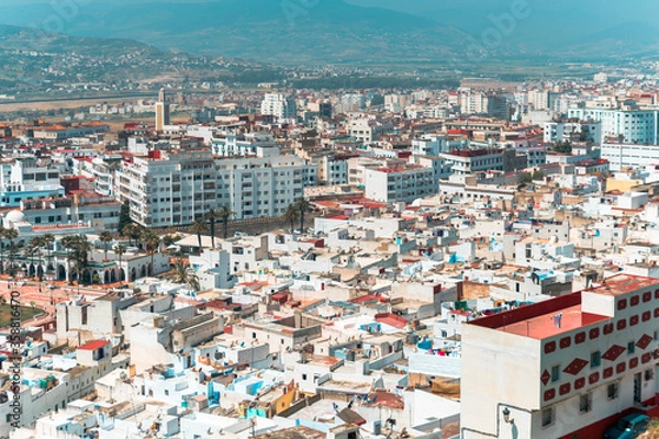 Fototapeta Tetouan in Northern Morocco with Rif Mountains in the background
