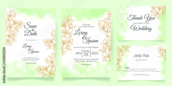 Fototapeta watercolor wedding invitation card template set with floral decoration