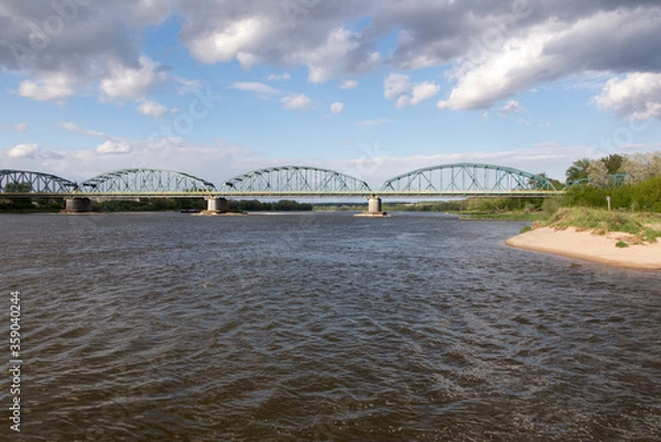 Fototapeta Fordon Bridge Rudolf Modrzejewski - a rail-road bridge, with a lattice structure, on the Vistula River in Bydgoszcz, in the Fordon district in Poland.