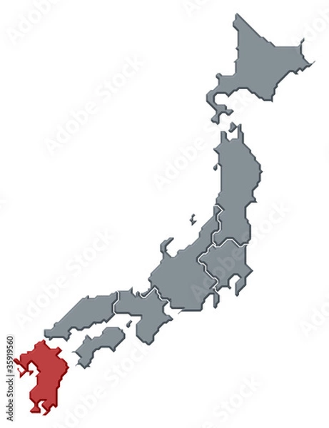 Fototapeta Map of Japan, Kyushu-Okinawa highlighted