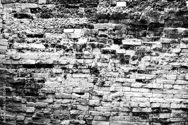 Fototapeta Brick wall in black and white processing