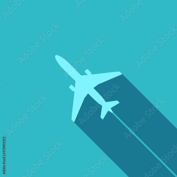 Fototapeta Airplane graphic icon. Aircraft sign isolated on blue green background. Flat style. Vector illustration   