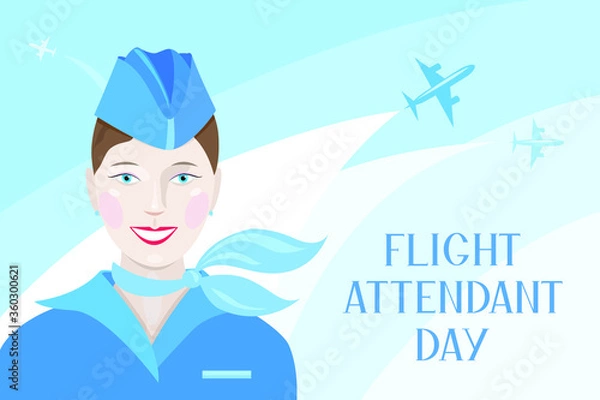 Fototapeta Flight attendant greeting card. Vector illustration eps 10