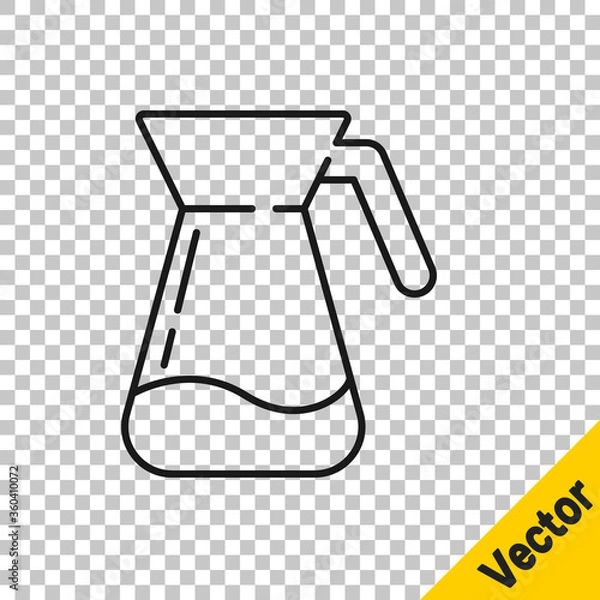 Fototapeta Black line Jug glass with water icon isolated on transparent background. Kettle for water. Glass decanter with drinking water. Vector Illustration.