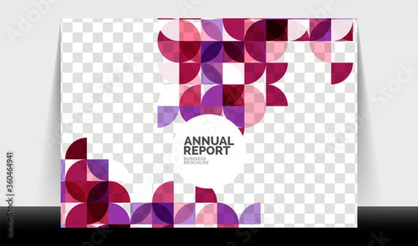 Fototapeta Horizontal A4 business flyer annual report template, circles and triangle style shapes modern geometric design for brochure layout, magazine or booklet