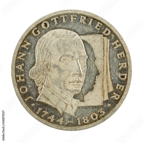 Fototapeta 10 german mark coin special edition (1994) obverse isolated on white background