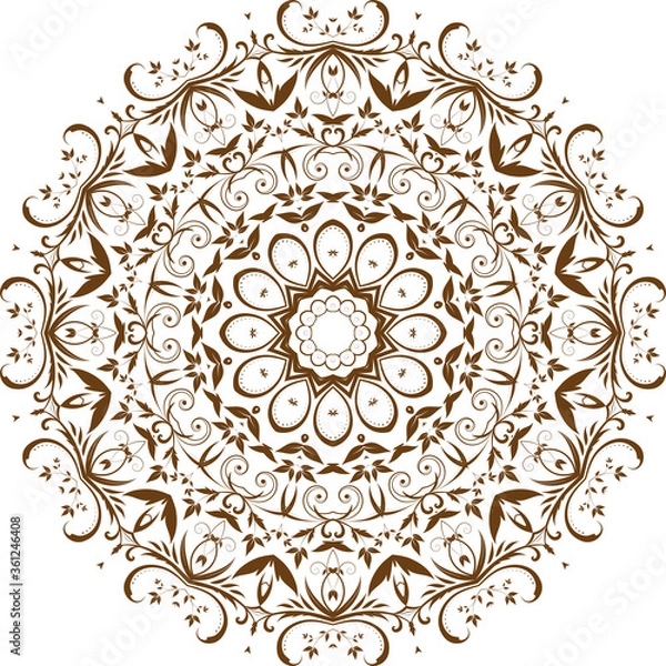 Fototapeta Deep Brown Color Mandala Pattern.Floral Circular Pattern Design.Floral Circular Pattern Design.