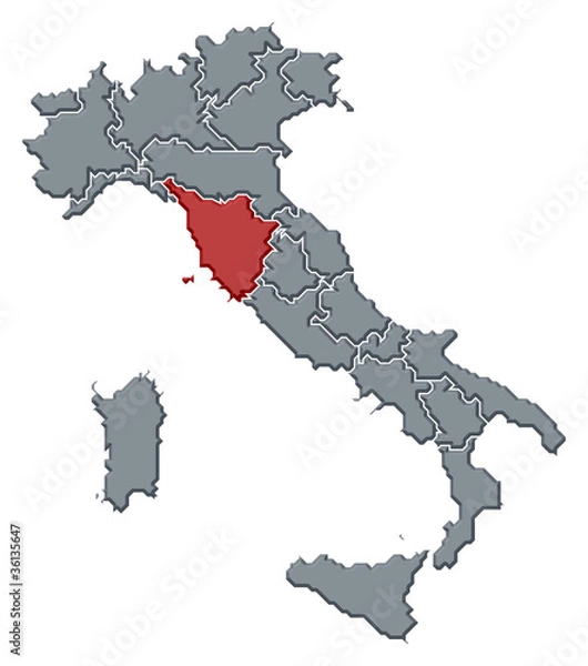 Fototapeta Map of Italy, Tuscany highlighted