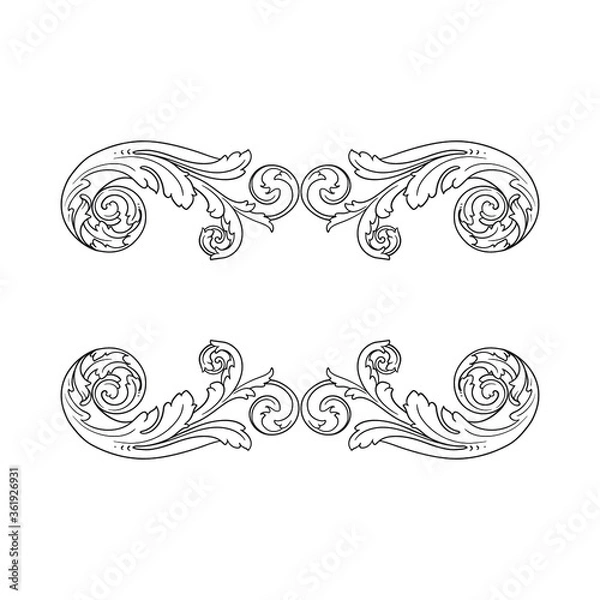 Fototapeta Vintage Ornament Element in baroque style with filigree and floral engrave the best situated for create frame, border, banner. It's hand drawn foliage swirl like victorian or damask design arabesque.