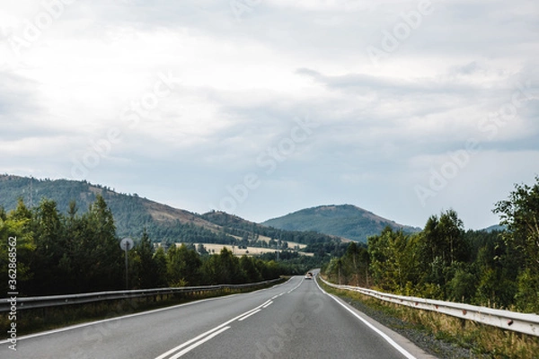 Fototapeta View from a moving car on a road