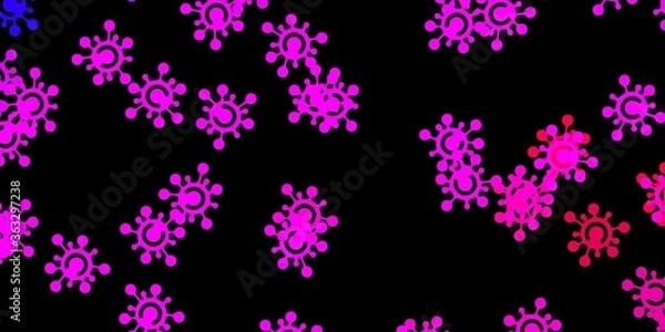 Fototapeta Dark purple, pink vector backdrop with virus symbols.