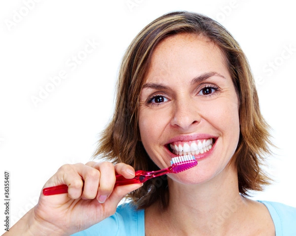 Fototapeta Woman with toothbrush.