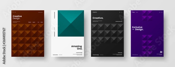 Fototapeta Company identity brochure template collection. Business presentation vector A4 vertical orientation front page mock up set. Corporate report cover abstract geometric illustration design layout bundle.