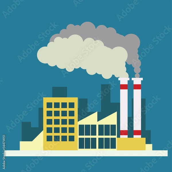 Fototapeta polluting air from factory pipe and cesspit, environmental for pollution concept. vector illustration