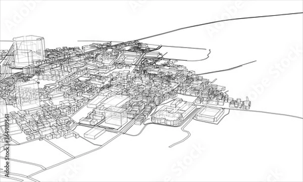 Fototapeta Outline city concept. Wire-frame style