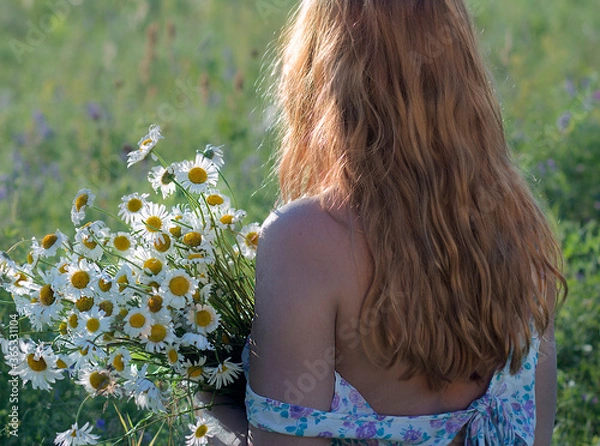 Fototapeta girl in a field of flowers