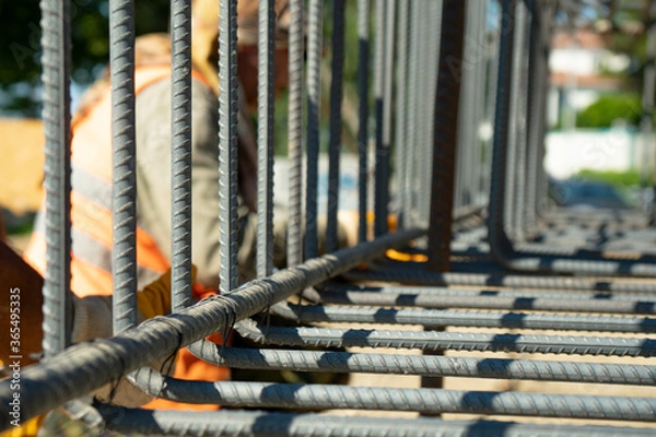 Fototapeta Details of construction worker in iron bending work